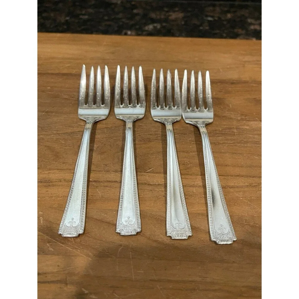 4 Vintage Viceroy Plate USA Silverplate Lunch forks
